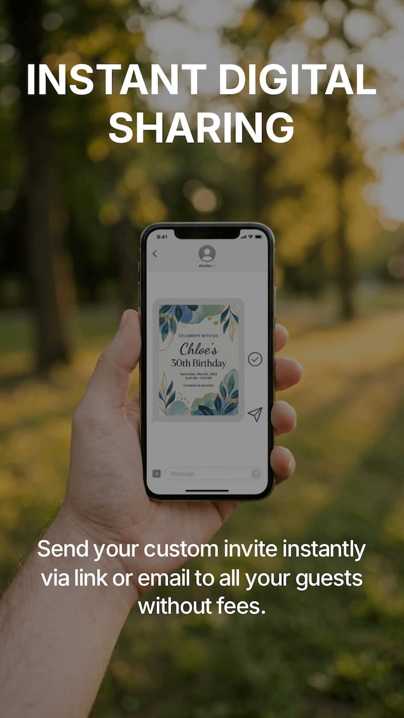 Ainviter instant digital sharing β send invitations by SMS, email, or shareable link to all your guests instantly, no app required