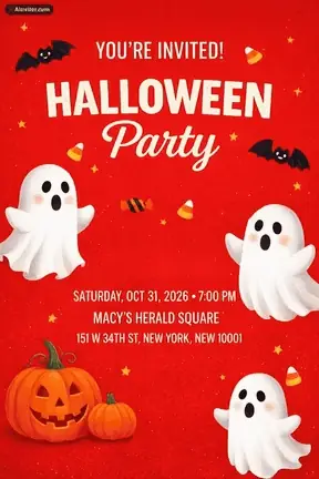 AI-designed Halloween party invitation with floating ghosts, animated as a short video